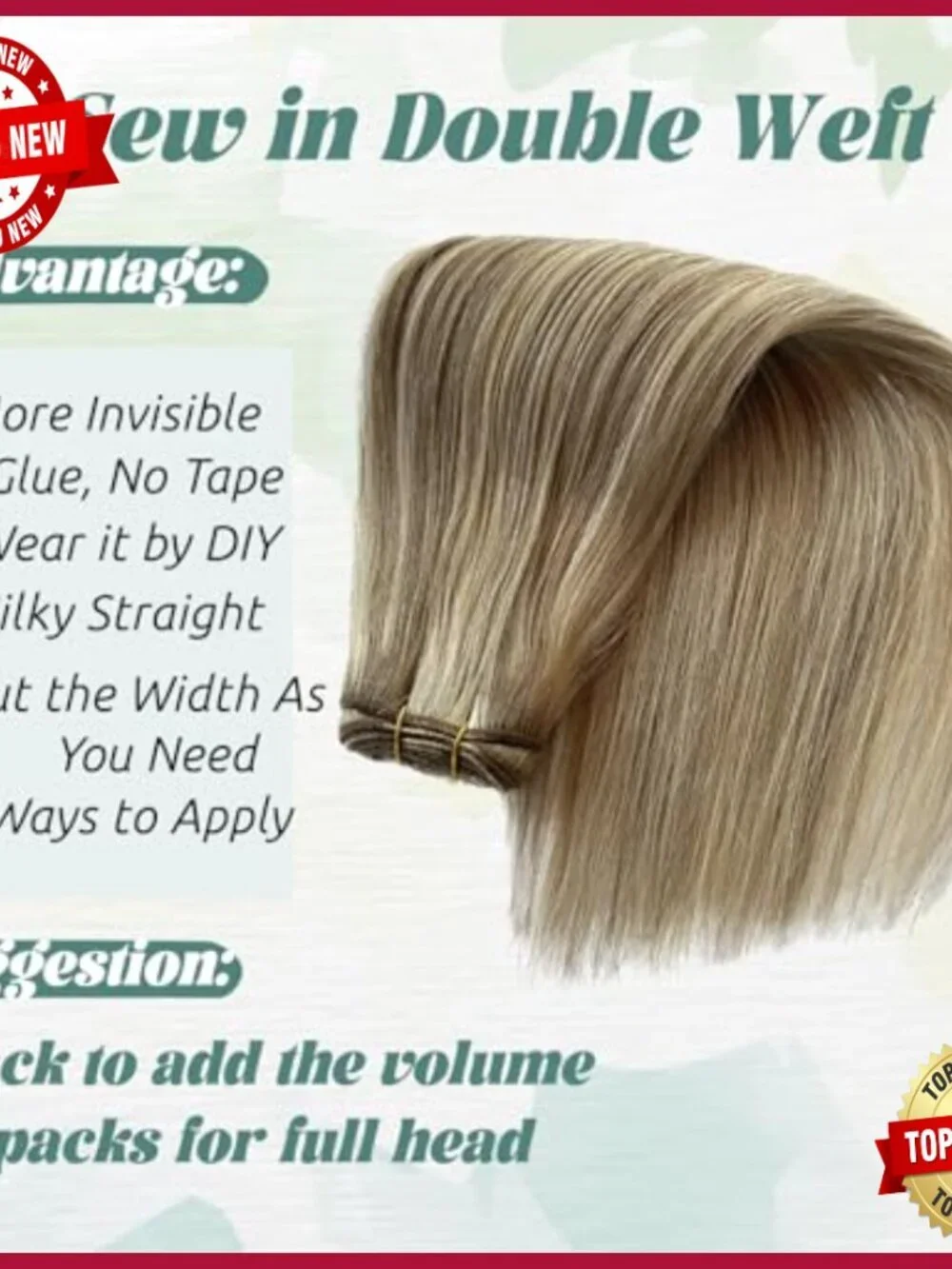 18-Inch Human Hair Sew-In Extensions, Silky Straight Weft, 100 Grams